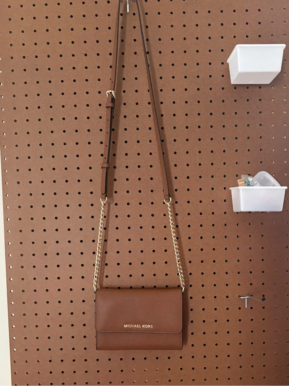 Michael Kors Jet Set Brown Leather Travel Large Phone Crossbody Purse